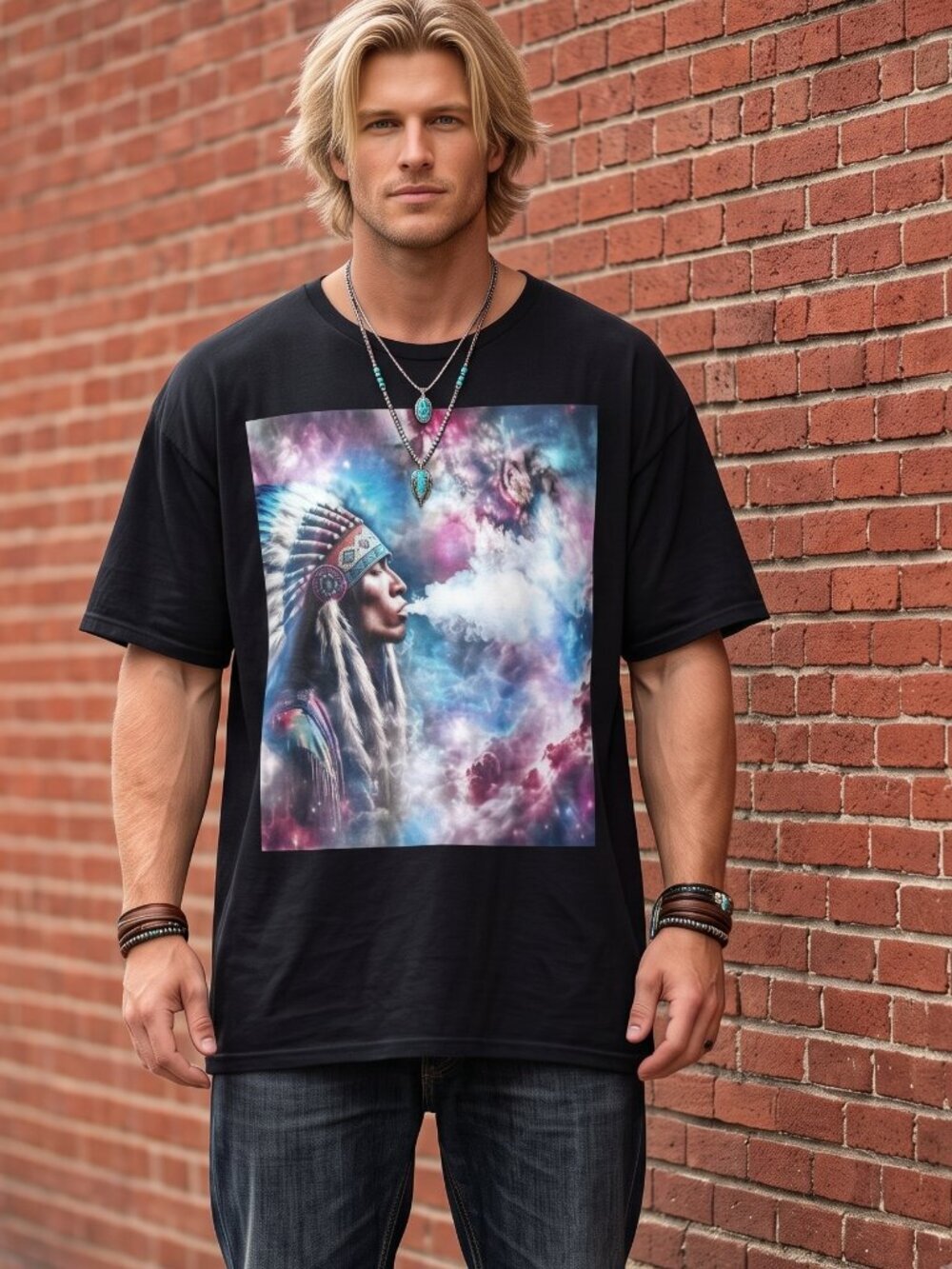 Indian Chief 3X Black Cotton Tee Shirt Handmade Psychedelic Tribal Unisex 3xl